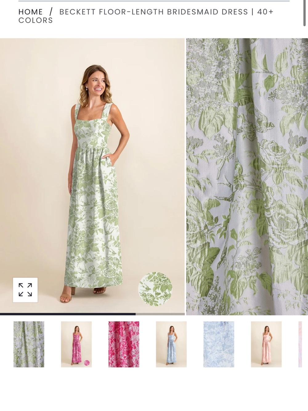 Lula Kate Beckett Bridesmaid Dress in Garden Flora Spring Green Jacquard